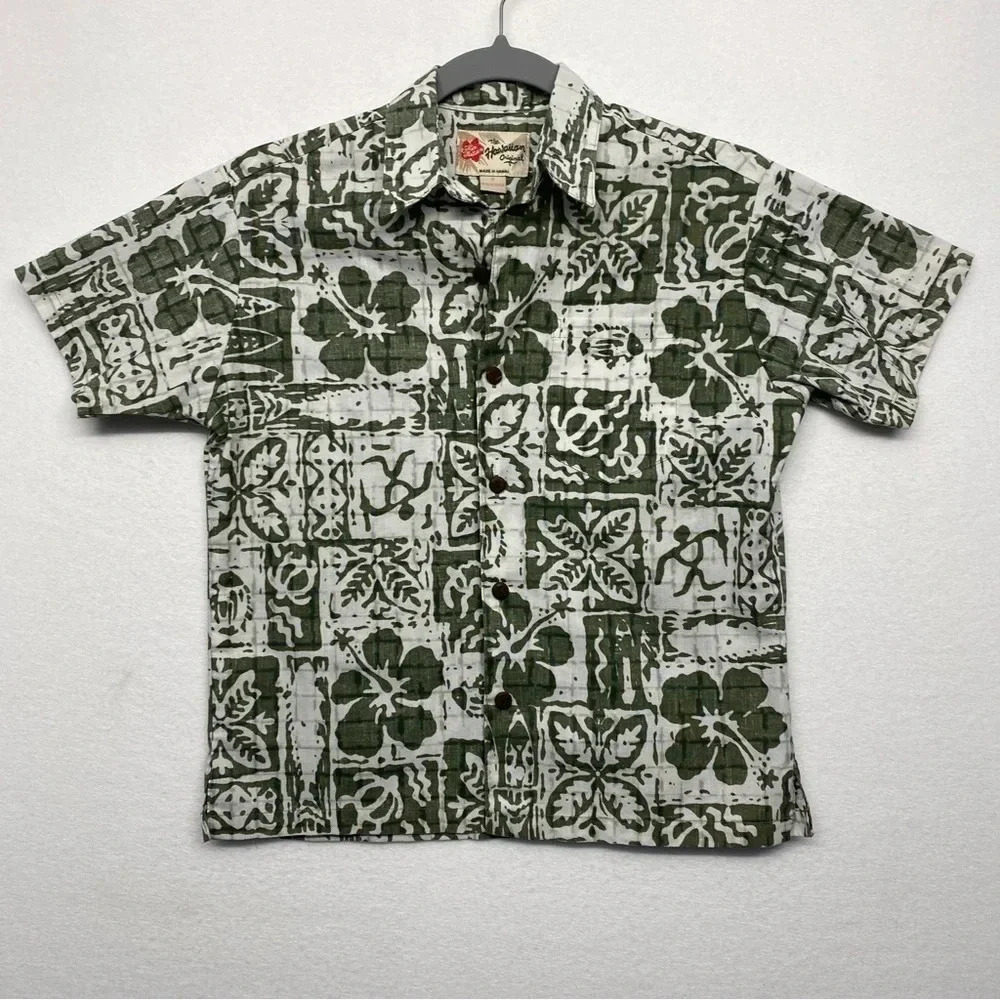 Hilo Hattie The Hawaiian Original Size S Youth Traditional Aloha‎ Shirt Green